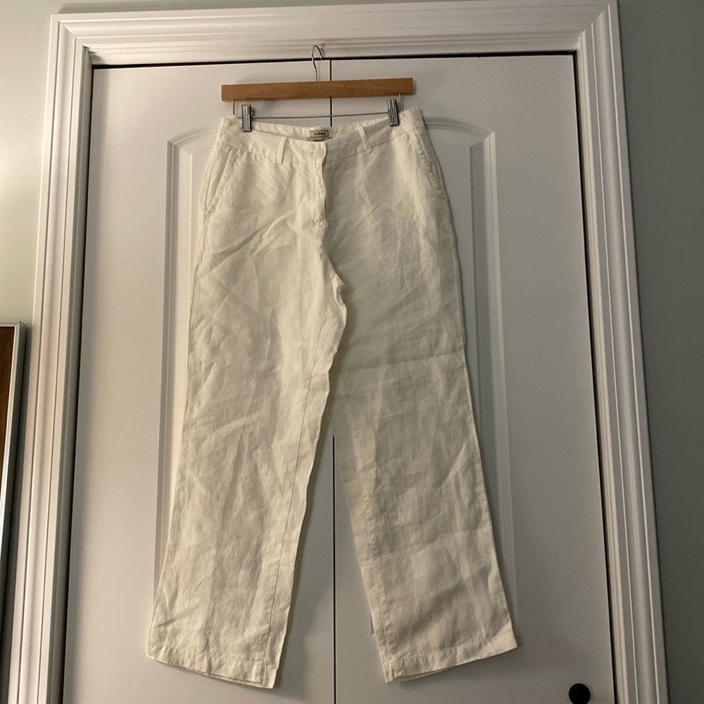 LL Bean classic fit white linen pant size 6